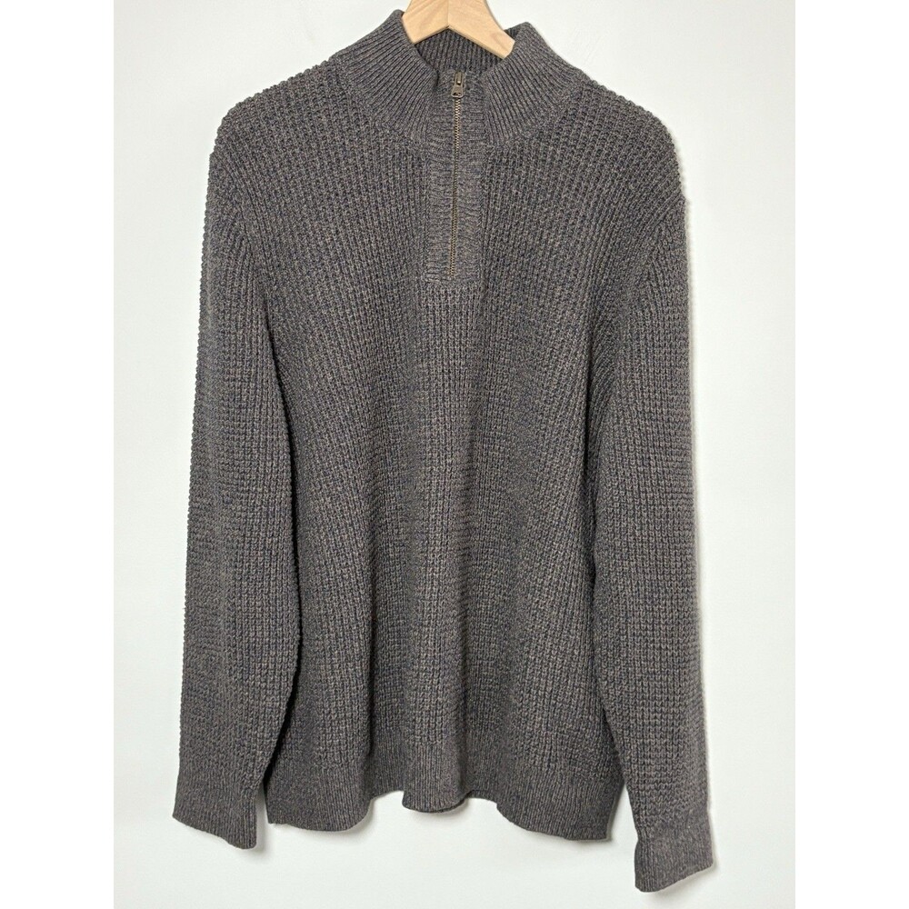 LL Bean Mens Organic Cotton Waffle 1/4 Zip Sweater Dark Cinder Size 2XL 508120
